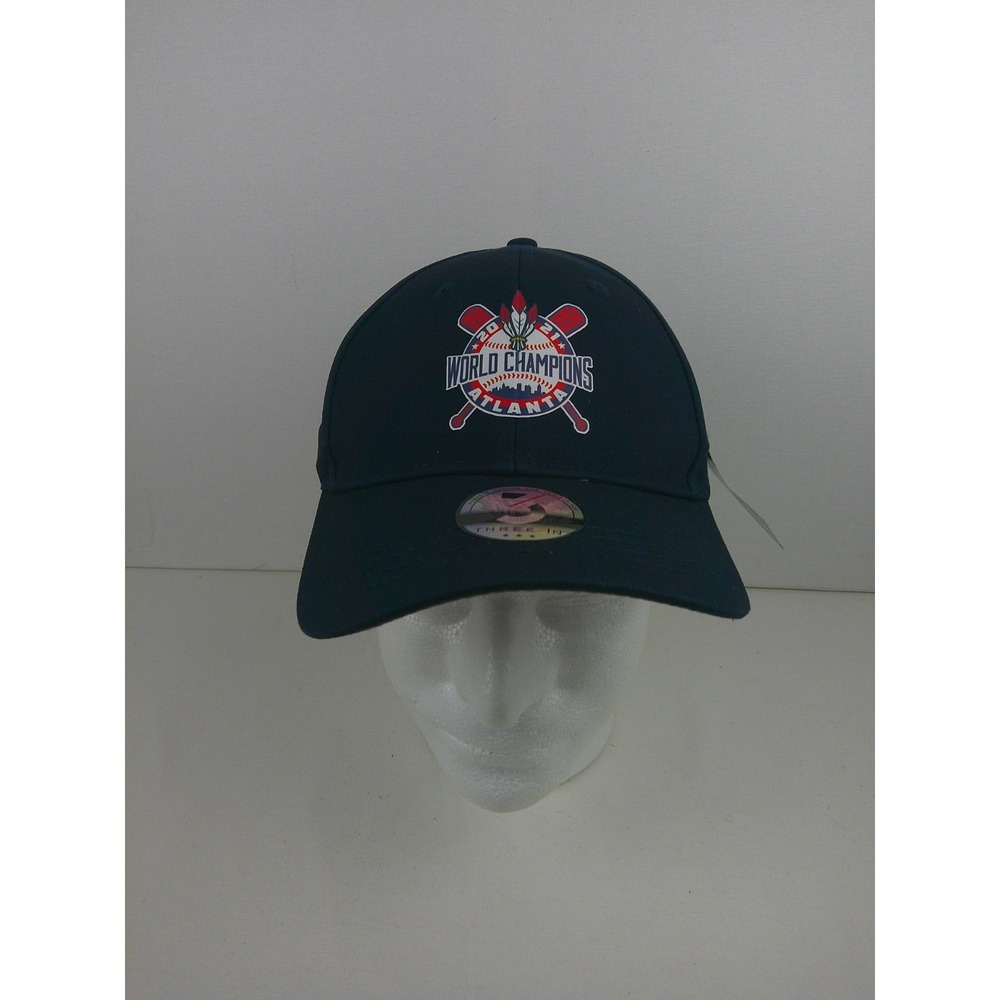 NWT Three In Atlanta Braves 2021 World Champions Mens OSFA Snapback Hat Navy